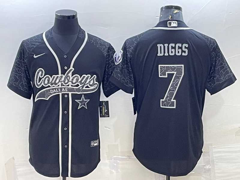 Men%27s Dallas Cowboys #7 Trevon Diggs Black Reflective With Patch Cool Base Stitched Baseball Jersey